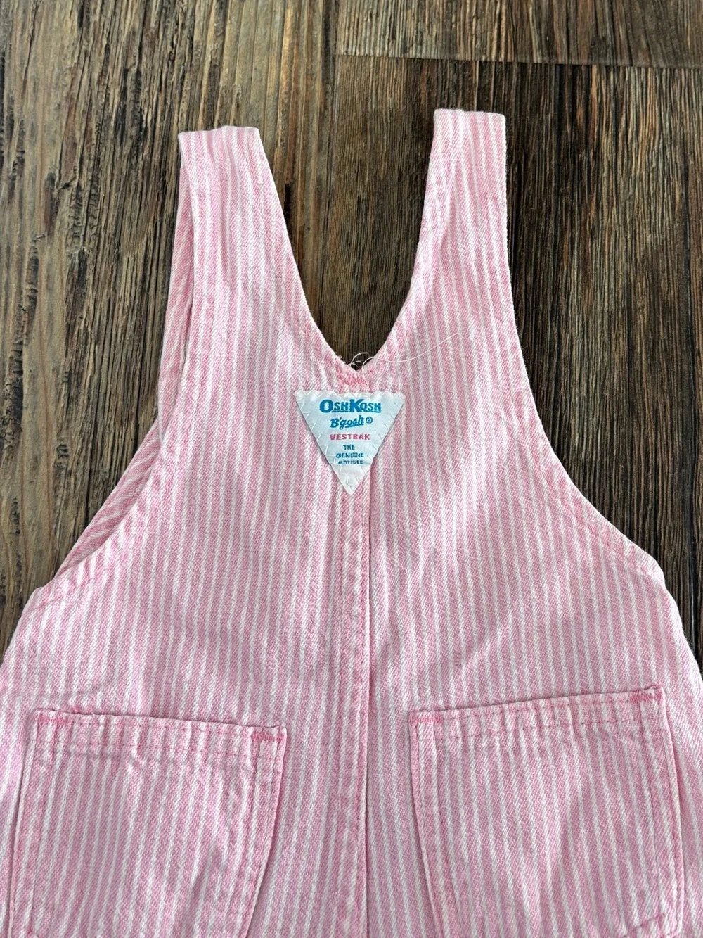 Vintage OshKosh B'gosh Vestbak Pink White Pinstripe Overalls Bibs Baby 3/6 Mos